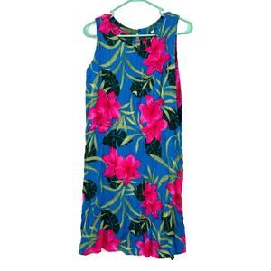 Hibiscus Collection Hawaii One Size Dress Cover Up Blue Pink Tropical Sleeveless